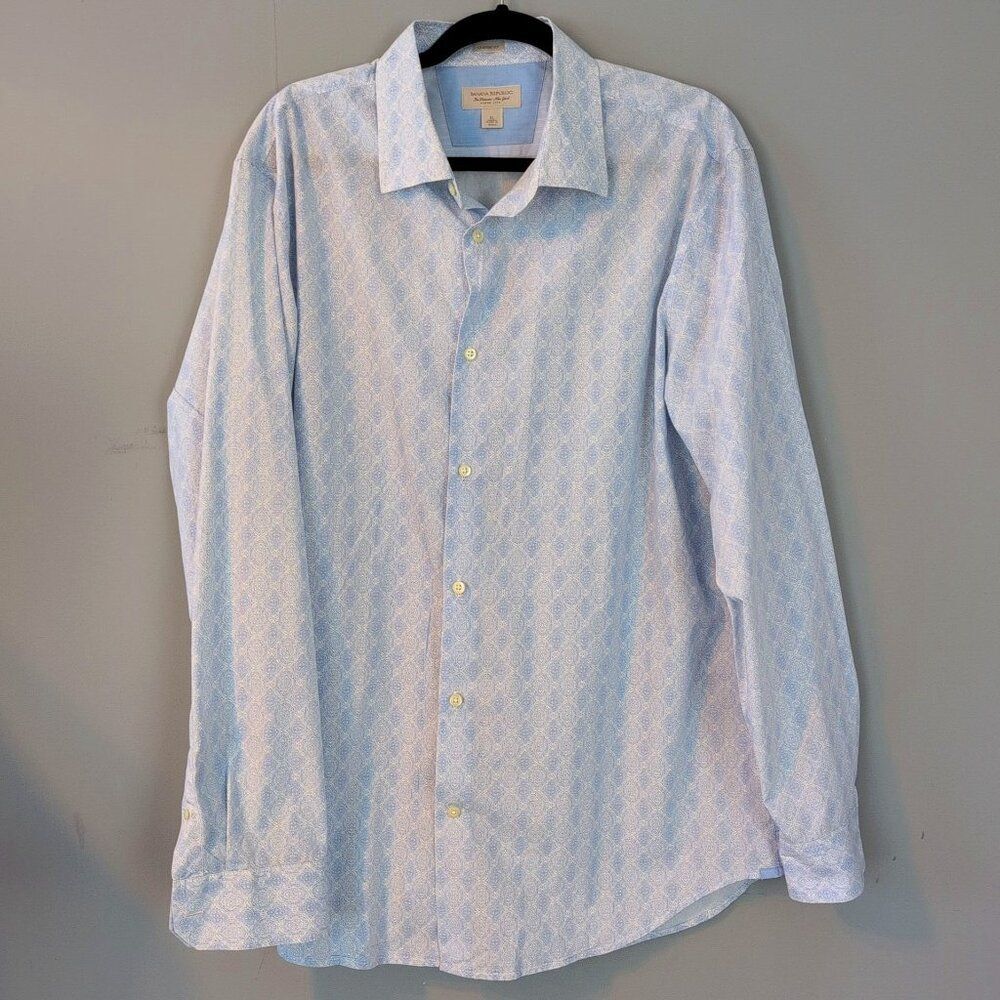 Men's Banana Republic Classic Fit Button Down Dress Shirt Blue and White Size XL